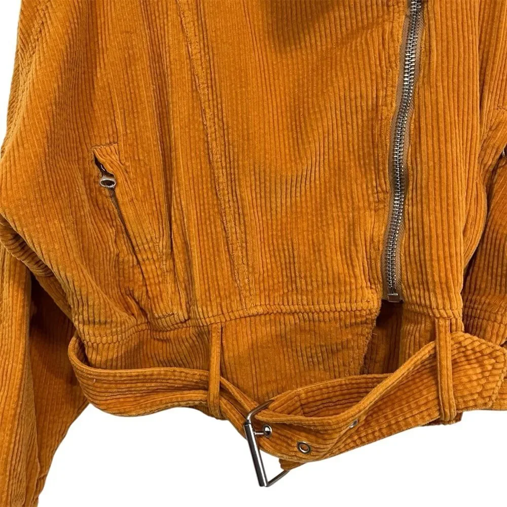 Free People Yellow Corduroy Slouchy Dolman Moto Jacket XS